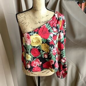 NWT New York & Company Black Floral One-Shoulder Blouse